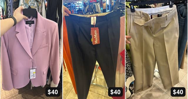 What we bought on my shopping trips at Dillard's Clearance: a Weekend Max Mara blazer for $40 instead of $525, Max Mara Studio pants for $40, BOSS pants for $40 instead of $300.