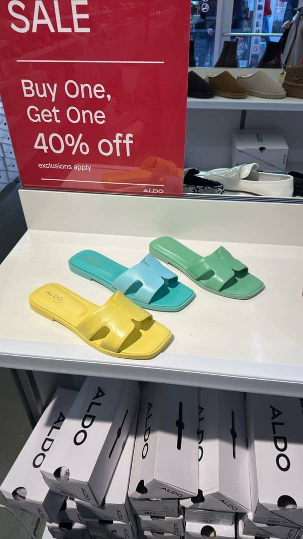 Aldo sandals for $15.58 instead of $82, from our shopping trips