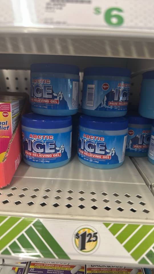 Arctic Ice gel on a Dollar Tree shelf - $1.25 for a 198 g jar