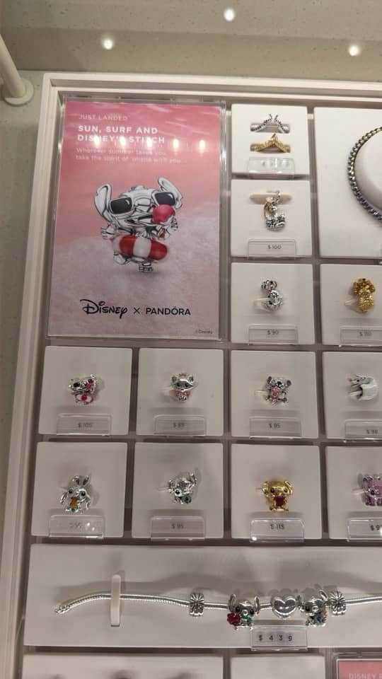 Disney x Pandora Stitch charms on display - Gilroy Premium Outlets