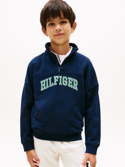 Детский свитшот на полумолнии с контрастным логотипом, синий 1
