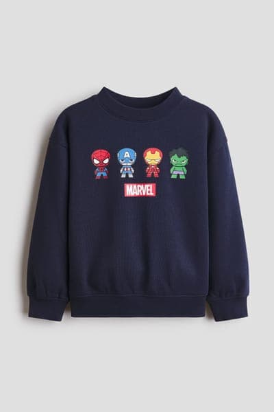 Тёмно-синий свитшот с принтом Marvel и начёсом 1