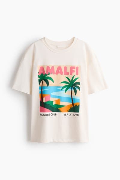 Хлопковая футболка с принтом Amalfi, кремовая 1