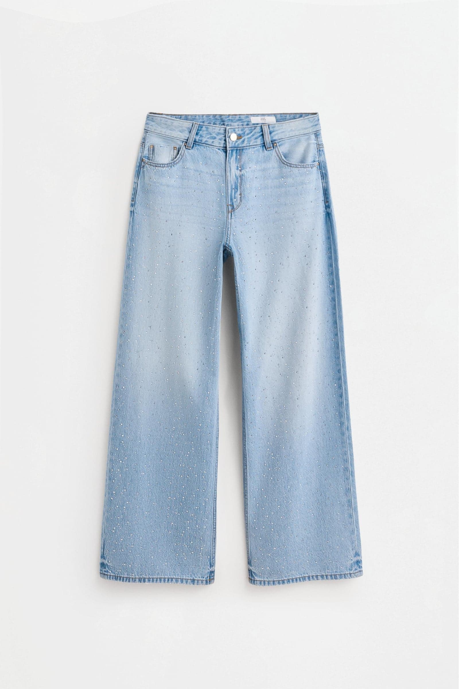 Джинсы wide leg со стразами
