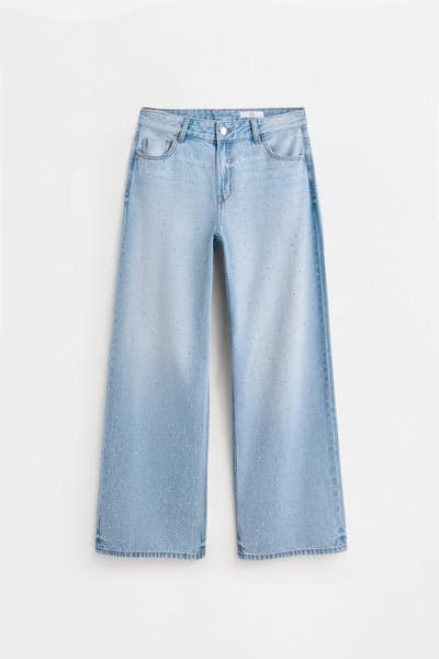 Джинсы wide leg со стразами 3