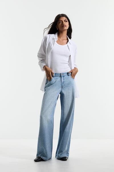 Джинсы wide leg со стразами 4