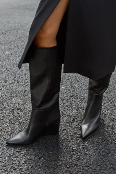 Zara — Сапоги высокие на танкетке, кожа 2