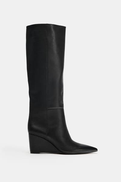 Zara — Сапоги высокие на танкетке, кожа 5