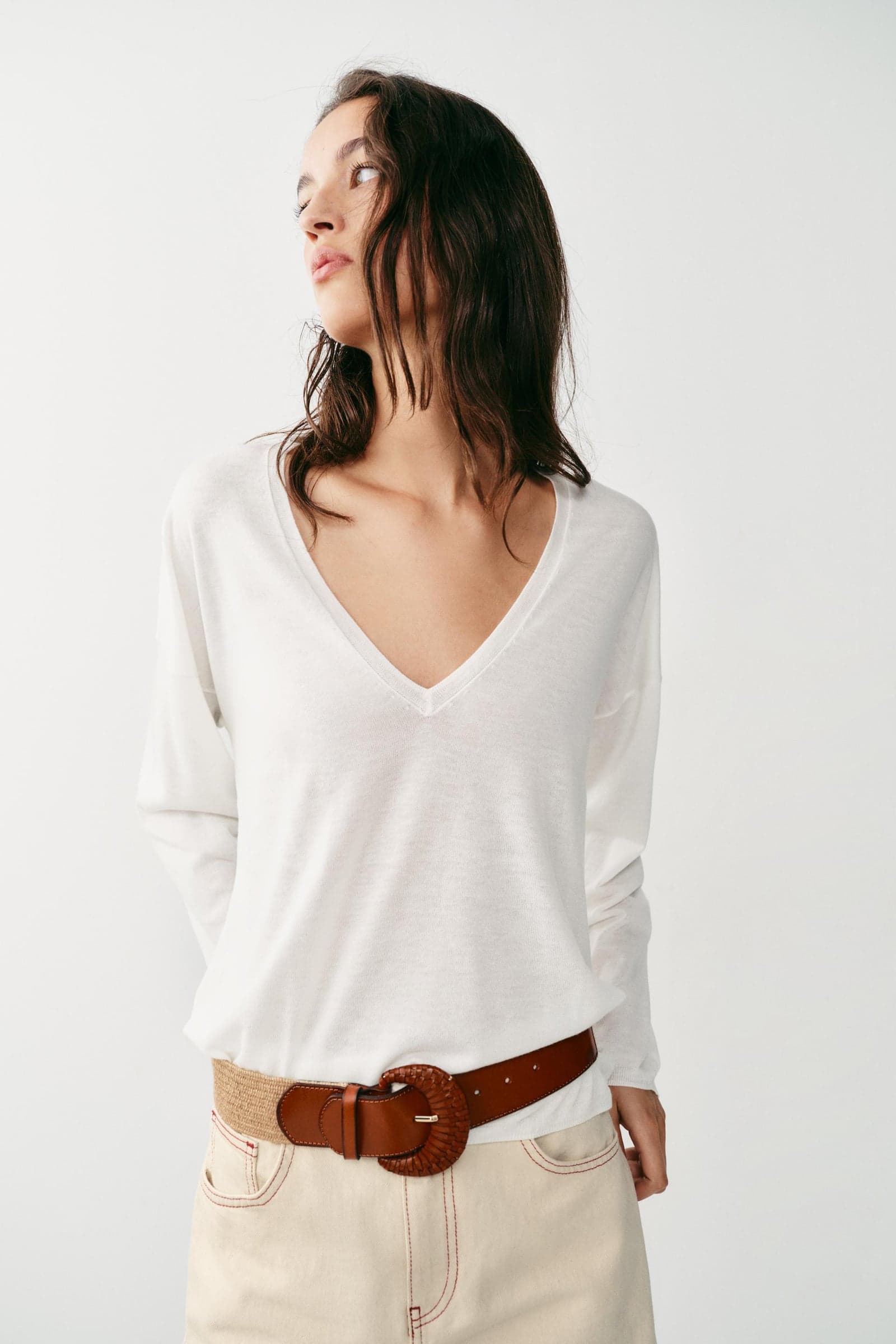 Zara — Пояс эластичный, джут и кожа