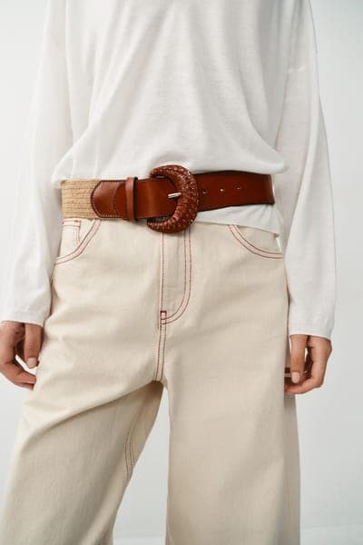 Zara — Пояс эластичный, джут и кожа 2