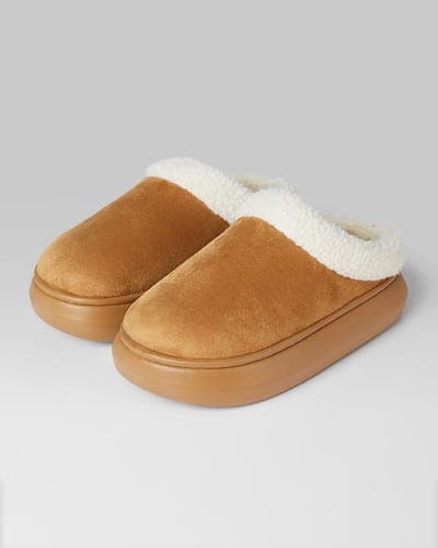WOMEN'S SHERPA-LINED FAUX SUEDE SLIPPERS 7