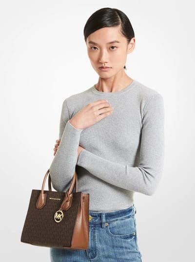 Michael Kors Outlet Mercer Medium Logo and Leather Accordion Crossbody Bag 1