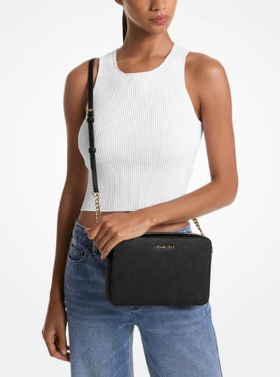 Michael Kors Outlet Jet Set Large Saffiano Leather Crossbody Bag 3