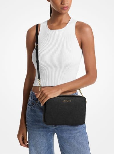 Michael Kors Outlet Jet Set Large Saffiano Leather Crossbody Bag 4