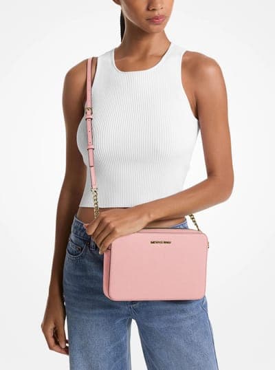 Michael Kors Outlet Jet Set Large Saffiano Leather Crossbody Bag 7