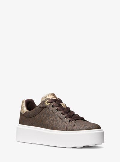 Michael Kors Outlet Romey Metallic Two-Tone Signature Logo Platform Sneaker 51