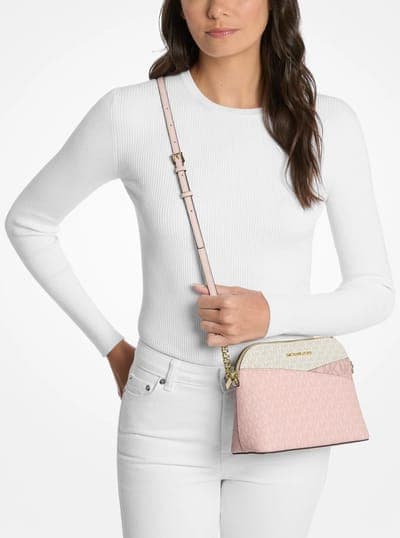 Michael Kors Outlet Jet Set Travel Medium Color-Block Signature Logo Crossbody Bag 3