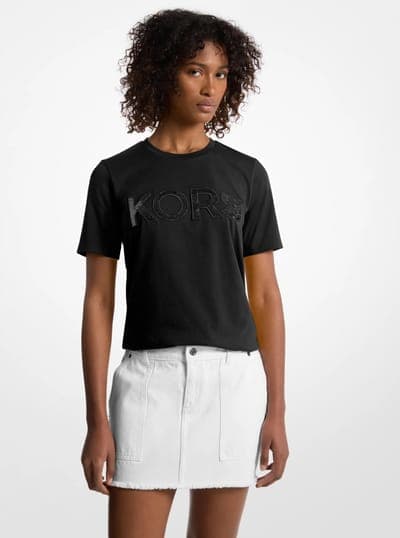 Sequined Logo Cotton T-Shirt 1