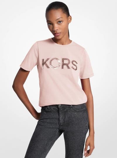 Sequined Logo Cotton T-Shirt 7