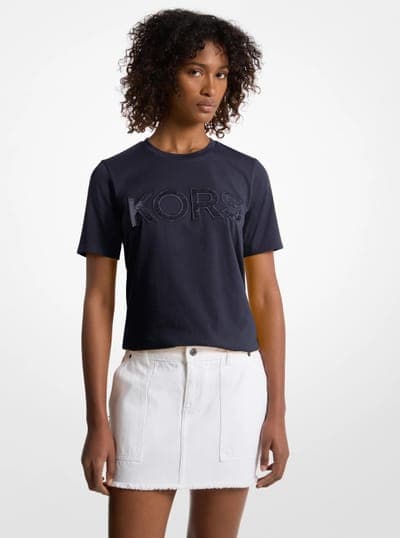 Sequined Logo Cotton T-Shirt 17