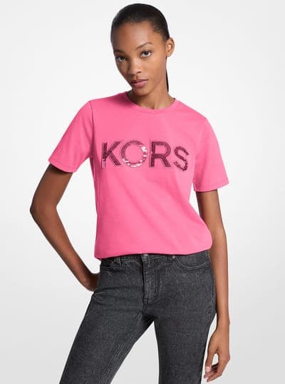 Sequined Logo Cotton T-Shirt 23