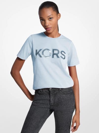 Sequined Logo Cotton T-Shirt 33