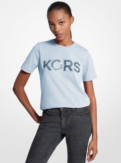 Sequined Logo Cotton T-Shirt 35