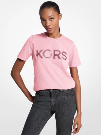 Sequined Logo Cotton T-Shirt 39