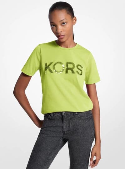 Sequined Logo Cotton T-Shirt 42