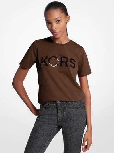 Sequined Logo Cotton T-Shirt 53