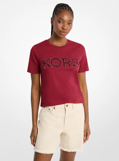 Sequined Logo Cotton T-Shirt 57