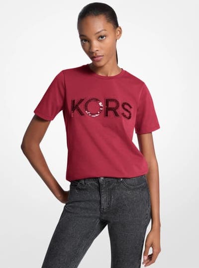 Sequined Logo Cotton T-Shirt 56