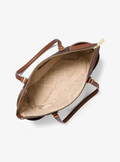 Michael Kors Outlet Charlotte Large Logo and Leather Top-Zip Tote Bag 5