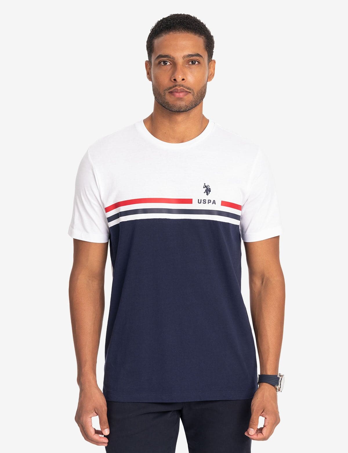 USPA STRIPE PRINT JERSEY T-SHIRT