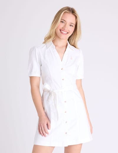 PUFF SLEEVE BELTED DENIM DRESS 1