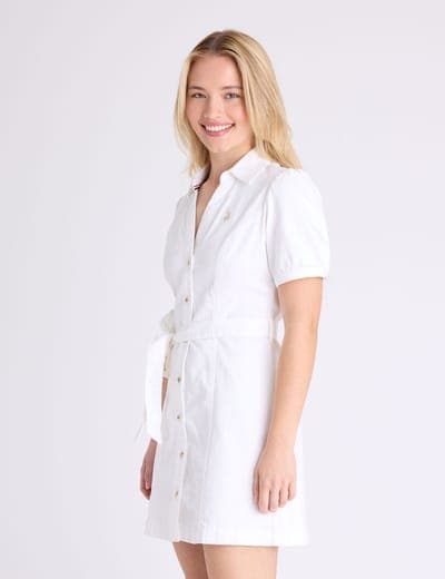 PUFF SLEEVE BELTED DENIM DRESS 4