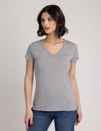 SCALLOP TRIM V-NECK T-SHIRT 1