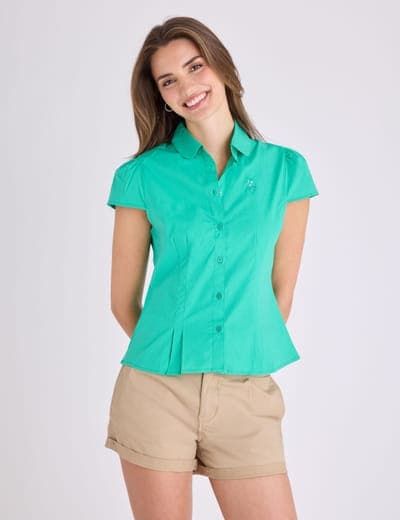 CAP SLEEVE FITTED POPLIN BLOUSE 3