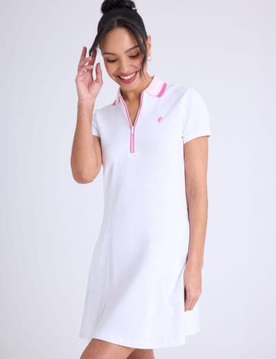 RIB KNIT COLLAR ZIPPER PLACKET SWING DRESS 1