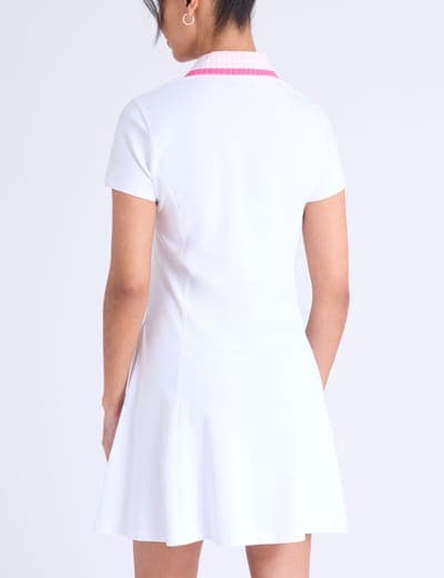 RIB KNIT COLLAR ZIPPER PLACKET SWING DRESS 4