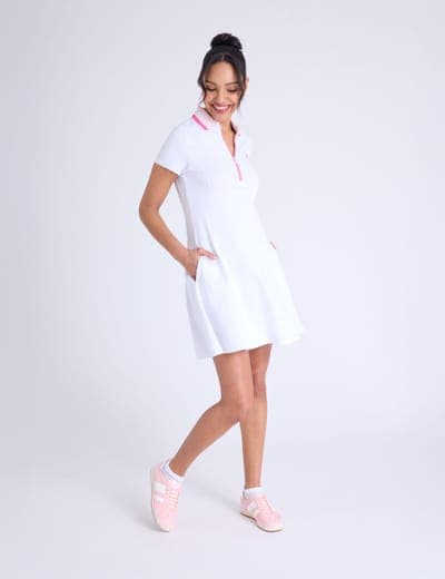 RIB KNIT COLLAR ZIPPER PLACKET SWING DRESS 5
