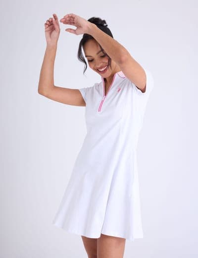 RIB KNIT COLLAR ZIPPER PLACKET SWING DRESS 6