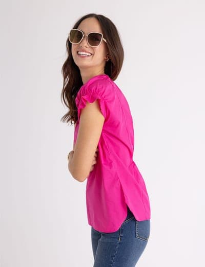SPLIT NECK FLUTTER SLEEVE POPOVER TOP 1