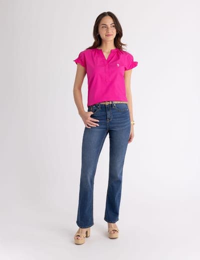SPLIT NECK FLUTTER SLEEVE POPOVER TOP 2
