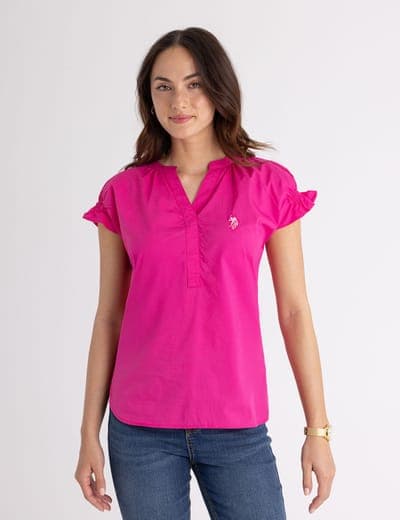 SPLIT NECK FLUTTER SLEEVE POPOVER TOP 3