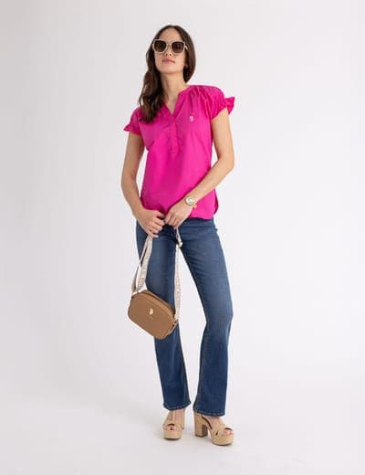 SPLIT NECK FLUTTER SLEEVE POPOVER TOP 6