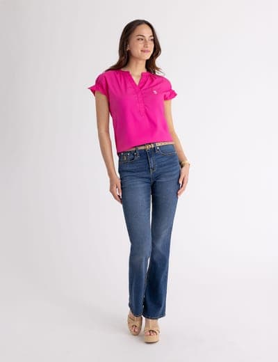SPLIT NECK FLUTTER SLEEVE POPOVER TOP 7
