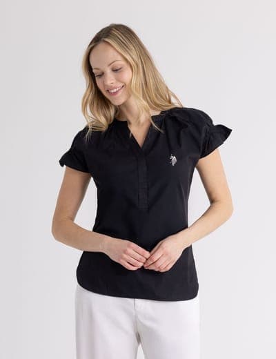 SPLIT NECK FLUTTER SLEEVE POPOVER TOP 8