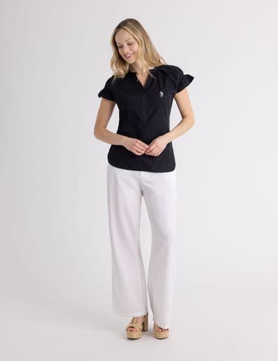 SPLIT NECK FLUTTER SLEEVE POPOVER TOP 9