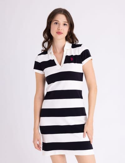Y-PLACKET RUGBY STRIPE SLIM FIT POLO DRESS 1